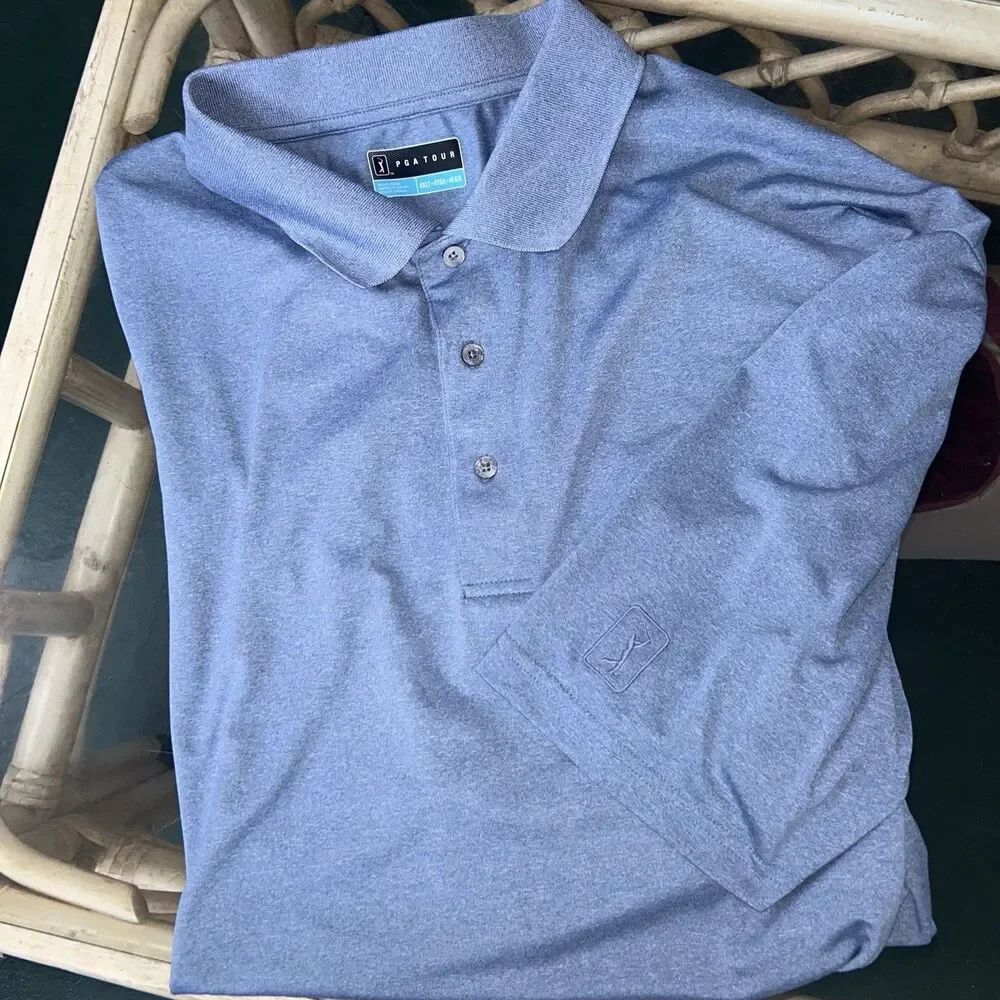 PGA Tour Pro Series Mens 4X 4XL Big & Tall Logo Golf Polo Light Blue XXXXL